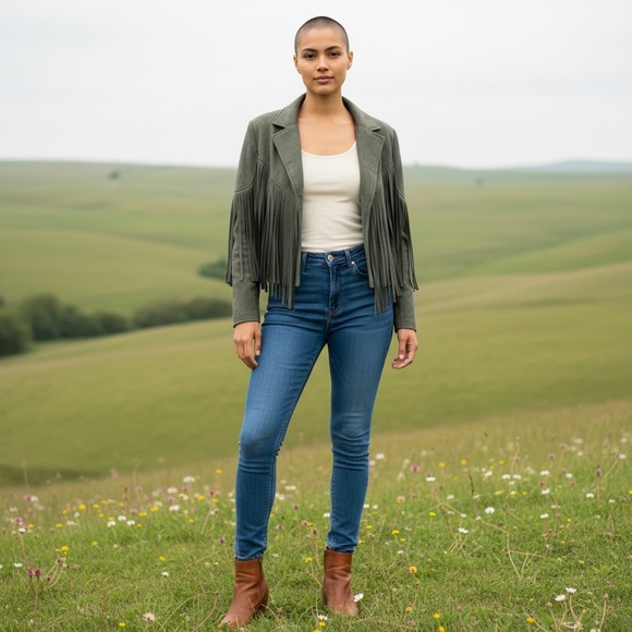 Faux Suede Leather Fringe Jacket - Picture 14 of 15